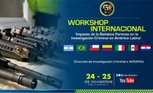 Afiche del Workshop Internacional de Balística Forense organizado por la Policía Nacional de Colombia en 2021